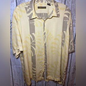 Men's 50's Style Cubavera Button Down - Size Large- Cream and Brown- EUC
